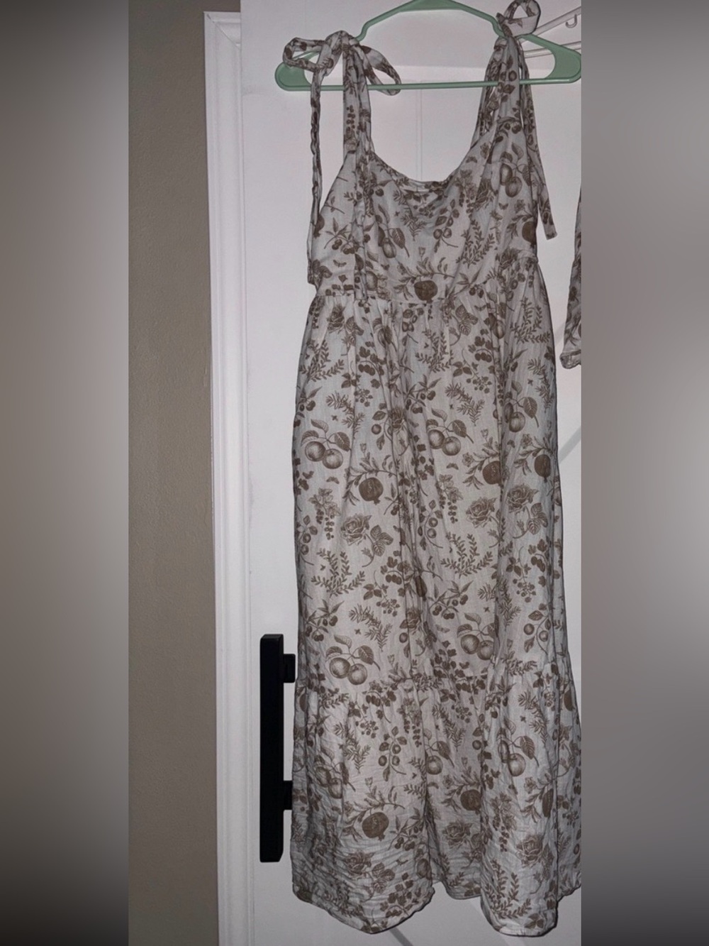 Floral Tie-Shoulder Midi Dress in Cream and Brown